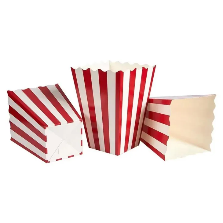 Striped Red And White Popcorn Containers For Movie Night Decorations